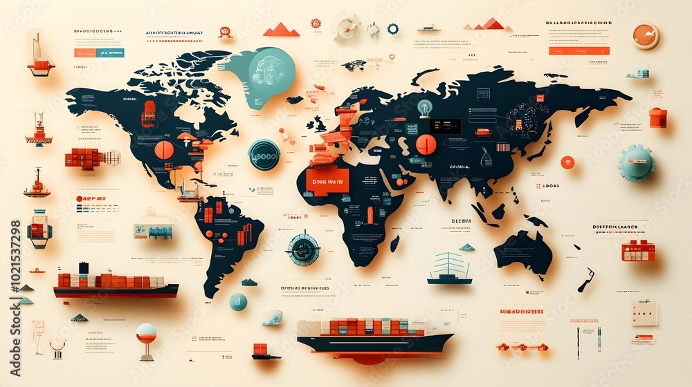 Poster detailed digital showcasing an ai enabled world map that visualizes data driven international logist