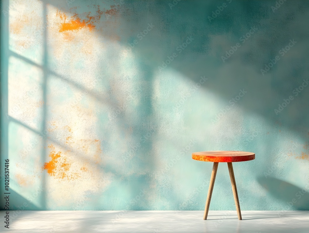 Poster gritty 3d studio environment with worn concrete walls and floors a simple product stand in the foreg