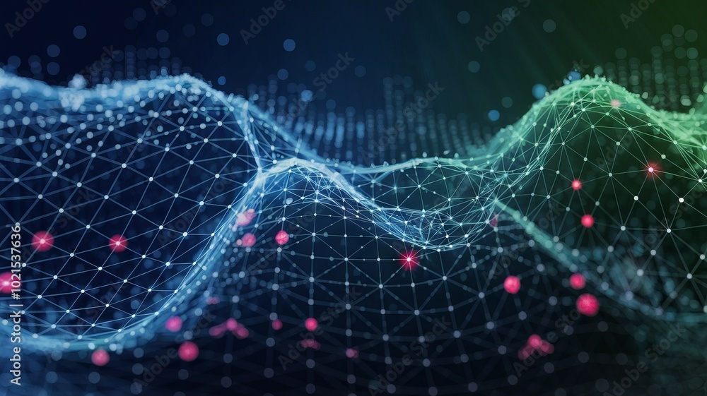 Aufkleber digital network landscape. abstract digital landscape with connected nodes, representing data flow, 