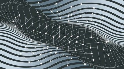 Abstract wavy design. Abstract background with wavy lines, geometric shapes, and a network of dots. This design evokes a sense of movement and connection.