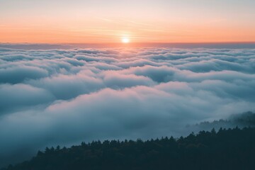 Obraz premium Sunset Over a Sea of Clouds With Silhouetted Trees