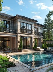 Luxury Outdoor Swimming Pool Mansion Exterior