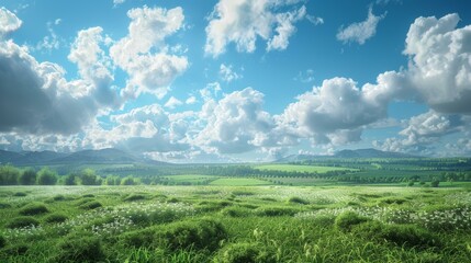 Obraz premium Beautiful Summer Landscape with Fluffy Clouds
