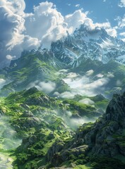 Obraz premium Majestic Mountain Landscape Illustration