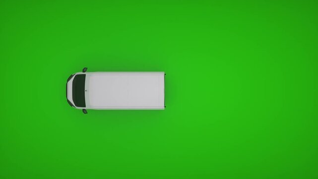 Delivery van driving animation on green screen, perfect for transportation, logistics, delivery, and advertising video projects. Top view