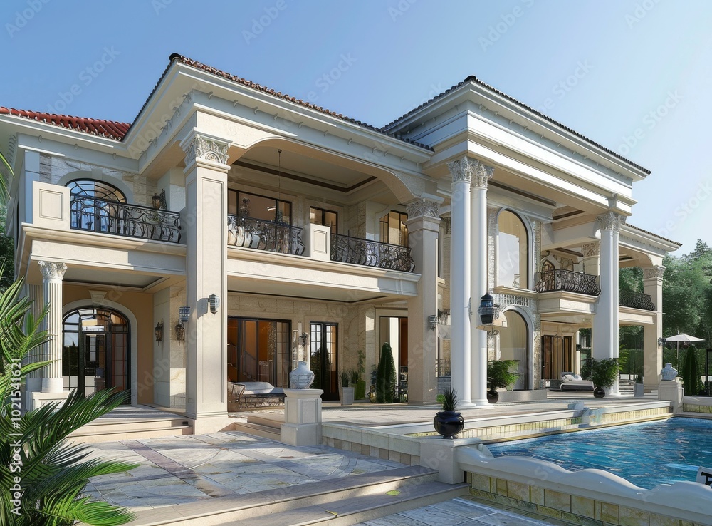 Poster Luxury Mansion Exterior Design Illustration