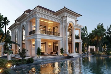 Obraz premium Luxury Mansion Exterior Design with Pool
