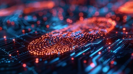 Red and blue circuit board with fingerprint scanner