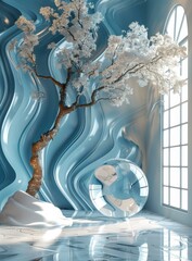 Naklejka premium Abstract Interior Design with a Cherry Blossom Tree