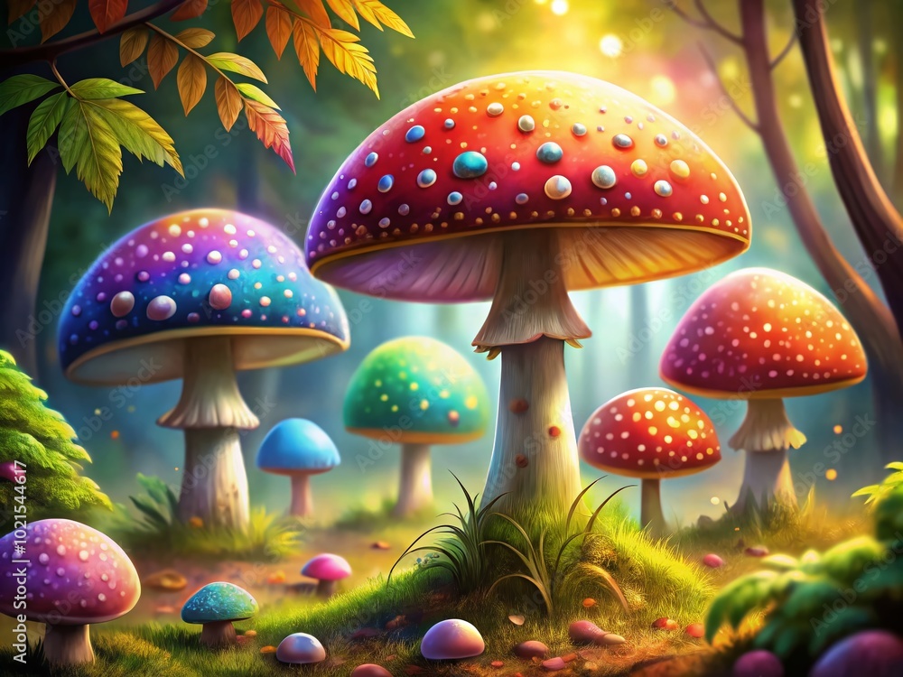 Poster step-by-step guide on how to draw cute and colorful mushrooms for fun and creativity