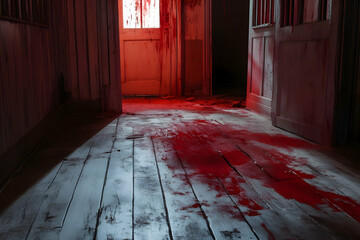 Blood Stained Wooden Floor in a Spooky Abandoned House - 3D Illustration