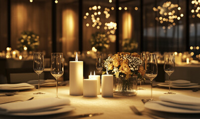 Candle light dinner arrangement Interior design, 3d rendering, generative ai