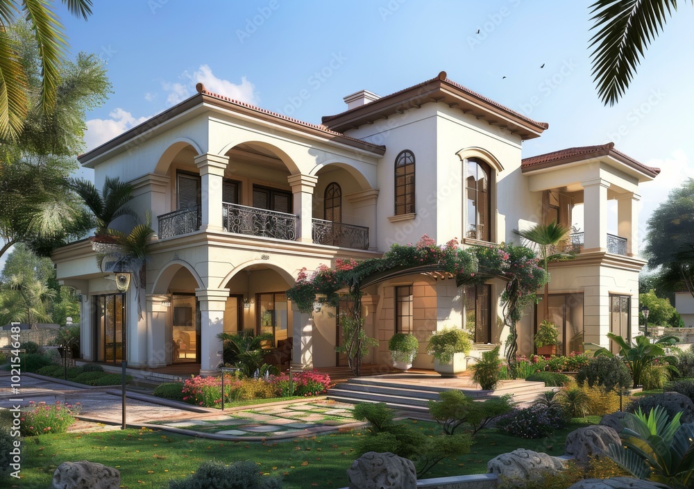 Canvas Prints Elegant Mediterranean Style Villa Exterior Design