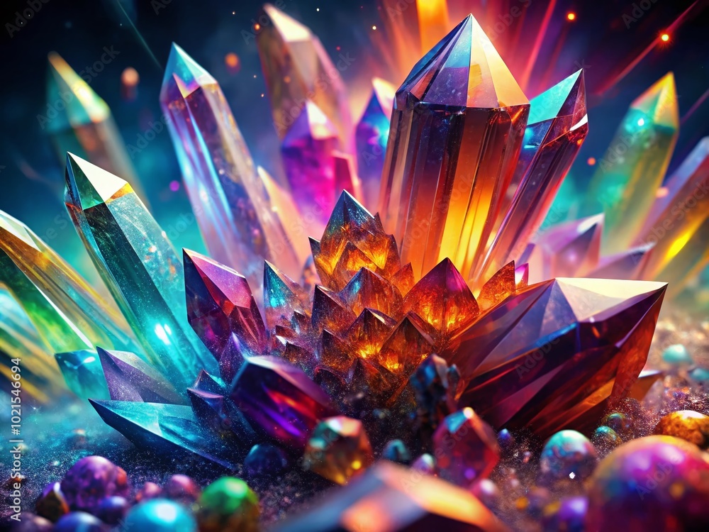Poster stunning abstract crystal graphics with vibrant colors and intricate patterns for creative design pr