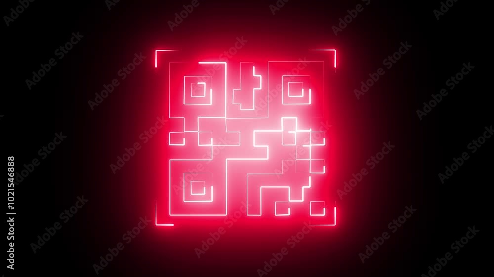 Poster neon line qr code animated lineal symbol icon. scanning qr code symbol.