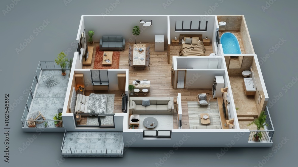 Sticker Modern Apartment Floor Plan Design Illustration