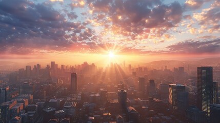 Fototapeta premium Sunrise Over a Modern Cityscape