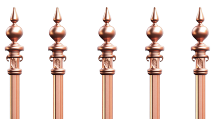 Decorative fence posts with ornate finials.