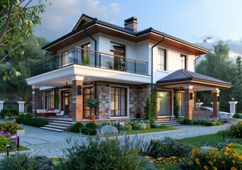 Fototapeta premium Luxury Villa Exterior Design Illustration