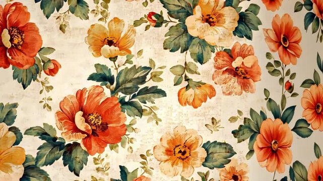 A floral pattern featuring vibrant orange and yellow flowers on a textured background.