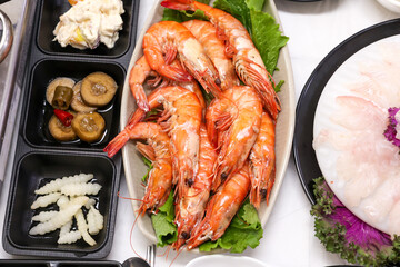 Korean Seafood. Grilled Shrimp on a Plate