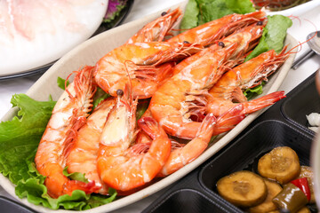 Korean Seafood. Grilled Shrimp on a Plate