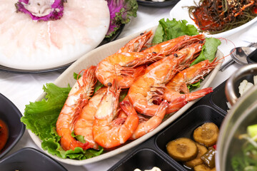 Korean Seafood. Grilled Shrimp on a Plate