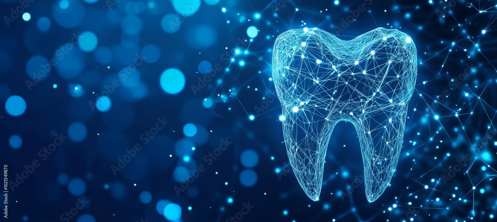 Aufkleber digital tooth on technology background represent to artificial intelligence technology in dentistry.