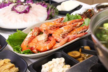 Korean Seafood. Grilled Shrimp on a Plate