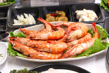 Korean Seafood. Grilled Shrimp on a Plate