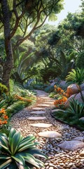 Tropical Garden Pathway Illustration