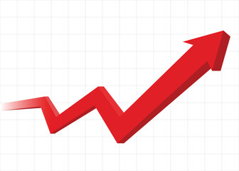 3D big red arrow graph going fast forward rising up make progress business profit financial grow faster
