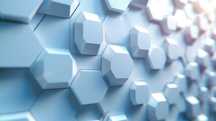 Fototapeta premium Geometric Pattern of White Hexagons with Subtle Blue Lighting