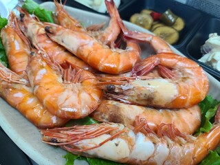 Korean Seafood. Grilled Shrimp on a Plate