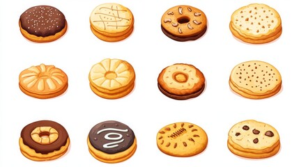 Illustration of a large set of different biscuits and pastries A colorful assortment of cookies made from natural ingredients