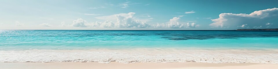 Fototapeta premium A serene beach with soft waves and a clear sky, perfect for text