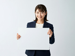 Fototapeta premium ホワイトボードを持ったビジネスウーマン, 笑顔