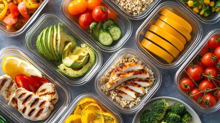 Healthy meal prep containers with healhty food.