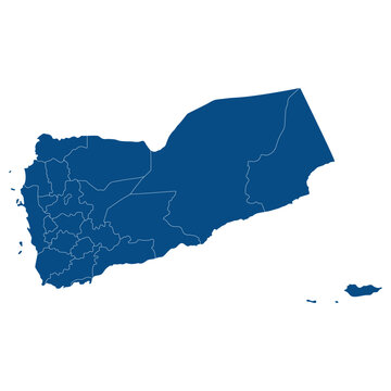 recommend clip art: Yemen map. Map of Yemen in administrative provinces in blue color