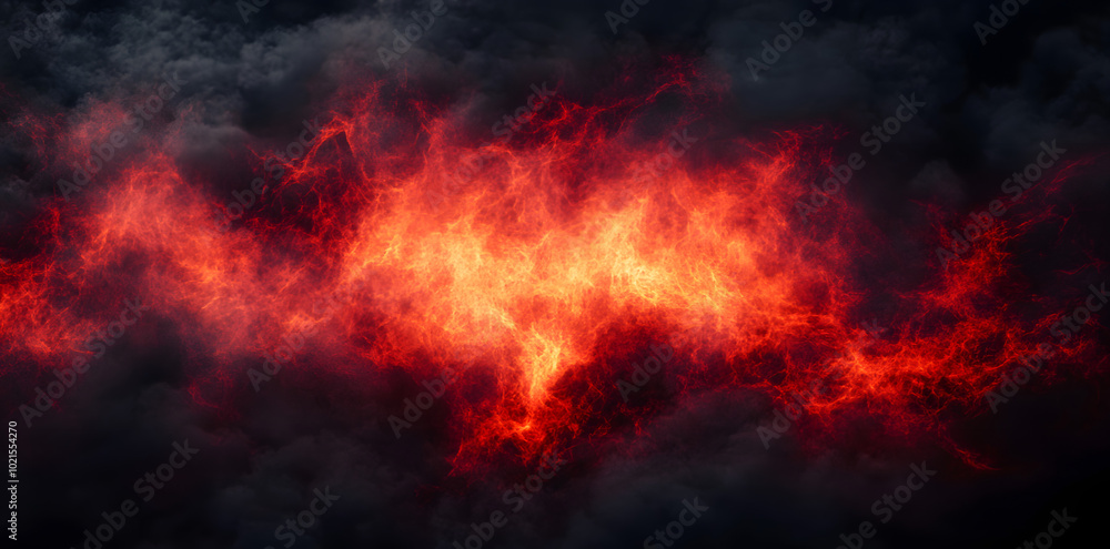Poster fire background with space for design. toned fiery red sky with flame effect.