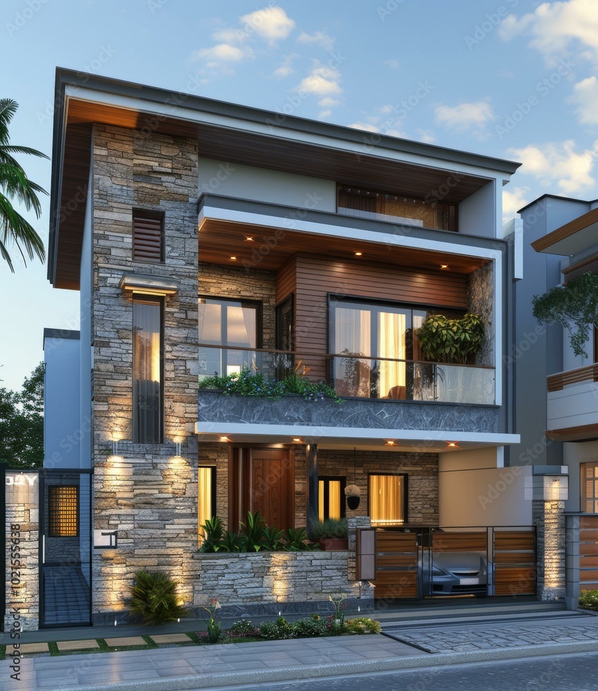 Poster Modern Architectural Design of a Two-Story House