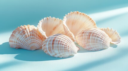 Seashell Symphony: Macro Photography of Ocean Treasures in Cinematic High Contrast on Blue Background