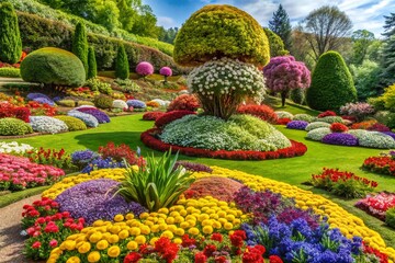 Obraz premium Stunning Flower Bed Designs for Gardens: Creative Layouts and Colorful Floral Arrangements