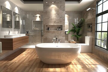 Modern Bathroom Interior Design with Wooden Flooring