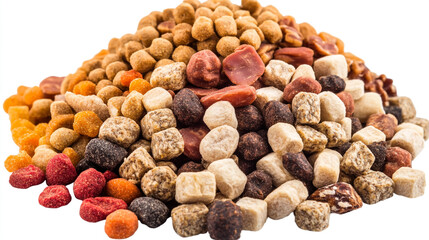 Variety of colorful pet treats arranged in a pile for animals to enjoy during playtime