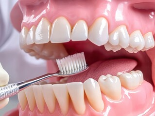 Obraz premium A dentist is brushing a model of a person's teeth