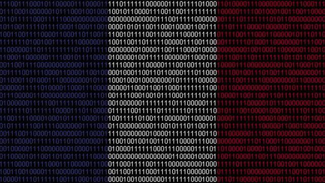Binary code on flag of France. Program source code or Hacker concept on French flag. France digital technology security, hacking or programming