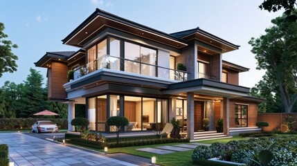 Obraz premium Modern Two-Story Mansion Exterior Design