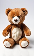 Obraz premium A soft, plush teddy bear with bright, welcoming eyes and a charming smile. AI generated.