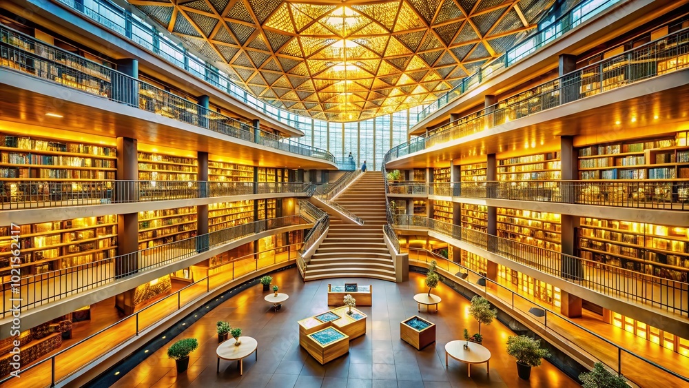 Poster stunning golden triangle library architecture with modern design and inviting reading spaces